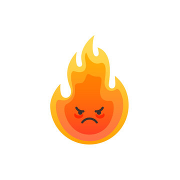 Fire flame angry smiley isolated vector illustration.