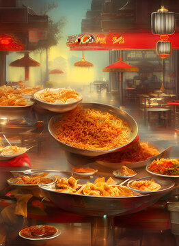 chinese buffet restaurant, delicious painting
