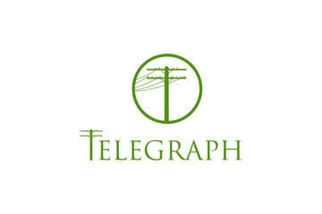 Telegraph pole logo design old technology telephone tower electric silhouette - obrazy, fototapety, plakaty