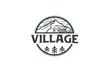 Village house logo design cabin lodge illustration mountain outdoor family home icon symbol