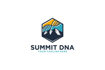 Mountain outdoor DNA logo design hexagon shape park outdoor laboratory