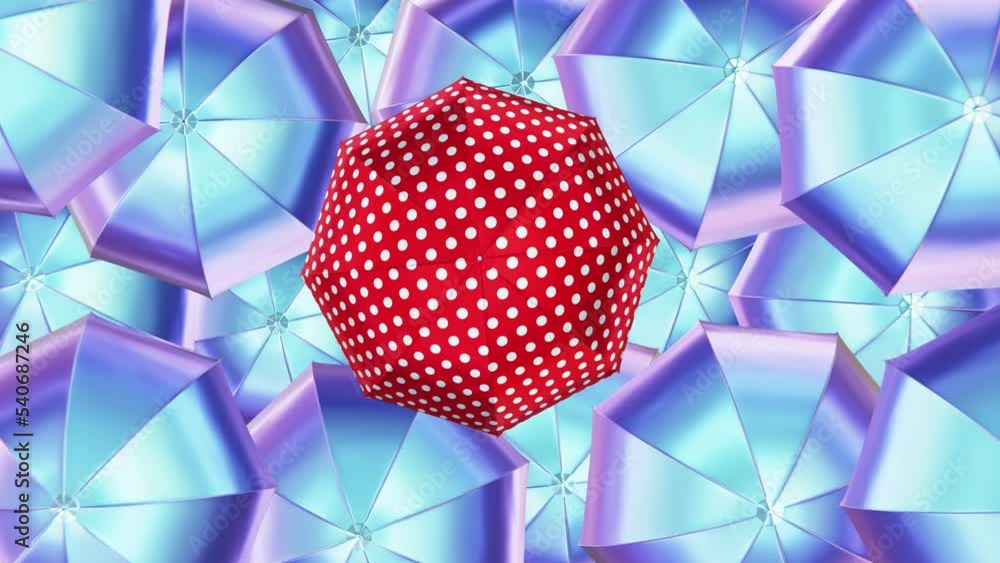 Aufkleber realistic looping 3d animation of the spinning red and white polka dot umbrella or parasol surrounde