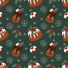 Christmas cupcakes seamless pattern. Trendy retro style vector background.