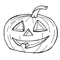 Pumpkin lantern in outline style isolated on white background. Halloween symbol. Vector illustration.