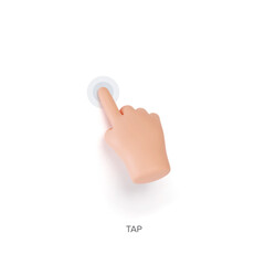 Hand touchscreen gesture. Vector 3d hand actions icon on touch screen like tap, touch or click on screen. Touchscreen control. High quality business hand. Vector 3d illustration