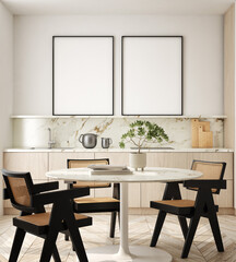 mock up poster frame in modern interior background, living room, Contemporary style, 3D render, 3D illustration