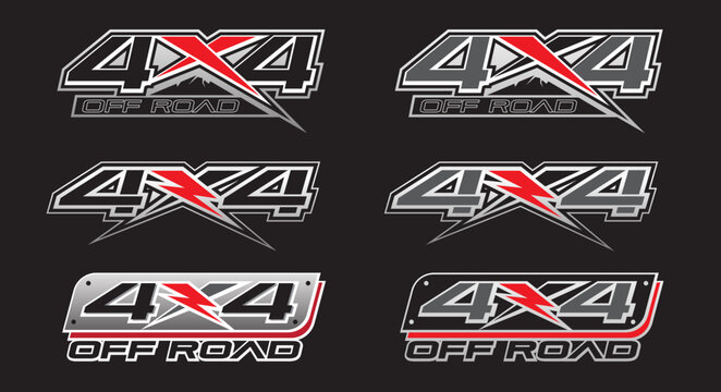4x4 Off Road logo for 4 wheel drive truck and car graphic vector on black background. Design for vehicle vinyl wrap