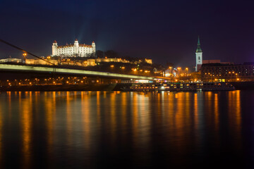 Night cityscape of Bratislava castle in Slovakia