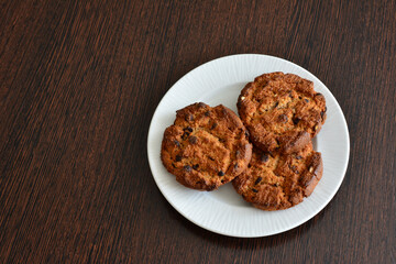 american cookies on white plate isolated, close-up