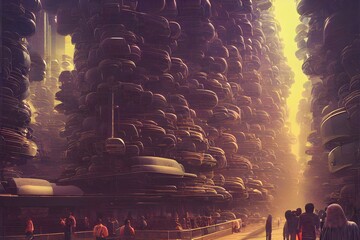 Futuristic another planet Asian city 3d illustration