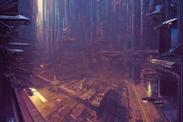 Futuristic another planet Asian city 3d illustration