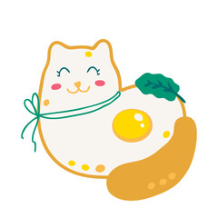 Hand drawn fat funny cat scrambled eggs character. Perfect for T-shirt, stickers and print. Isolated vector illustration  for decor and design.