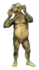 3D Rendering Green Alien on White