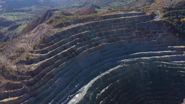 Aerial drone view of Rosia Poieni open pit copper mine, Romania