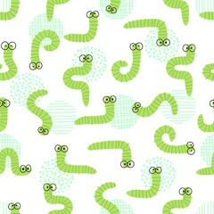 Vector seamless pattern for childrens. Funny green Caterpillars in a cartoon style in a different poses