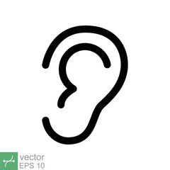 Ear icon. Simple outline style. Listen, hear, deaf, human sense, medical and health concept. Line vector illustration isolated on white background. EPS 10.