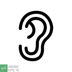 Ear icon. Simple outline style. Listen, hear, deaf, human sense, medical and health concept. Line vector illustration isolated on white background. EPS 10.