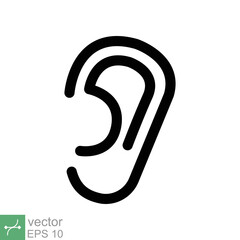 Ear icon. Simple outline style. Listen, hear, deaf, human sense, medical and health concept. Line vector illustration isolated on white background. EPS 10.