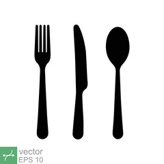 Fork knife spoon icon. Simple solid style. Cutlery symbol, utensil, tableware black silhouettes, food concept. Glyph vector illustration isolated on white background. EPS 10.