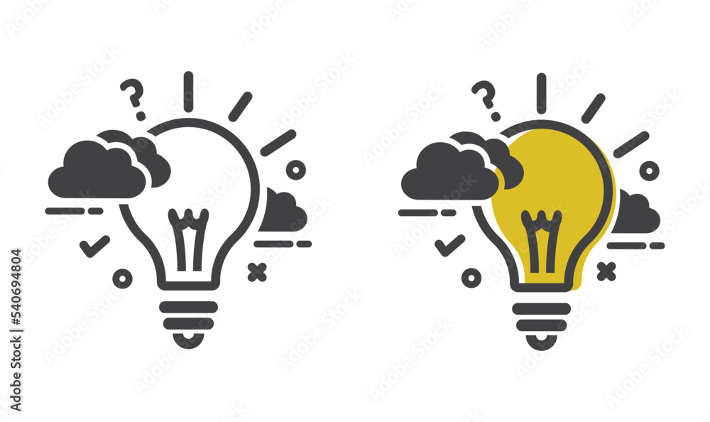 Poster light bulb and clouds symbol of creativity in two different versions.
