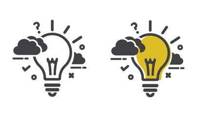 Light bulb and clouds symbol of creativity in two different versions.