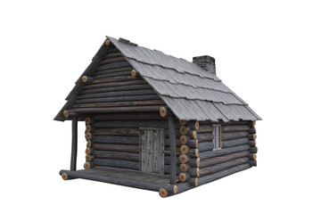 3D illustration of a wooden log cabin isolated on a transparent background.