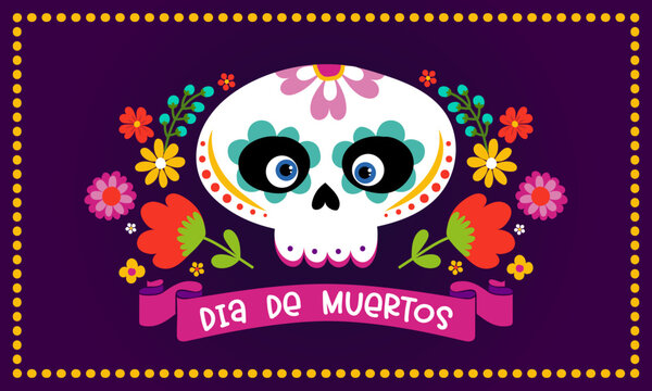 dia de muertos, Day of the Dead in Mexico - Halloween quote on white background with beautiful Mexican sugar skull.  Good for t-shirt, mug, home decoration, gift, printing press. Holiday quote. 