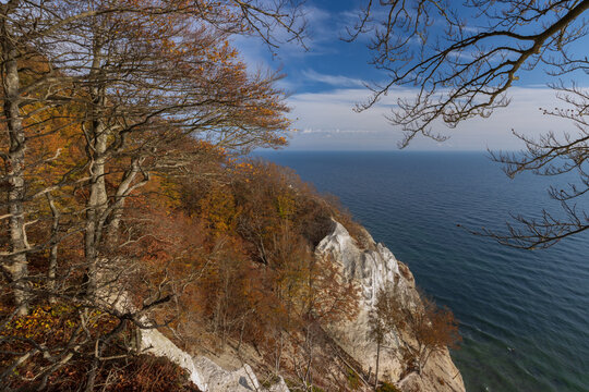 Stunning view to the famous chalk cliffs of M&oslash;ns Klint in beautiful fall colors.