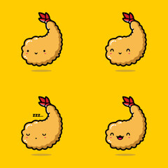 vector illustration of cute fried shrimp emoji