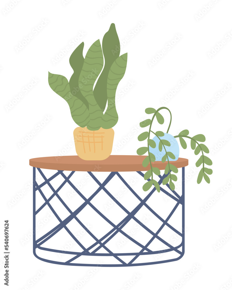Aufkleber exotic plants on table semi flat color vector object. houseplant care. editable element. full sized 