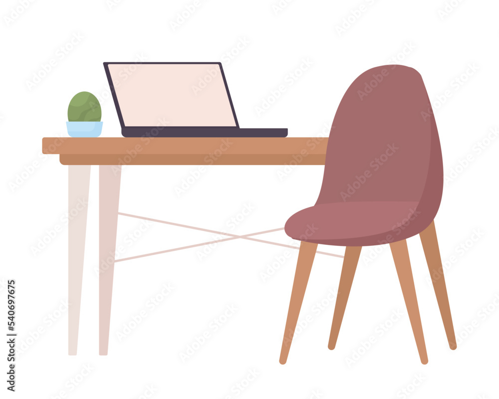 Poster workplace with laptop semi flat color vector object. personal workspace. editable element. full size