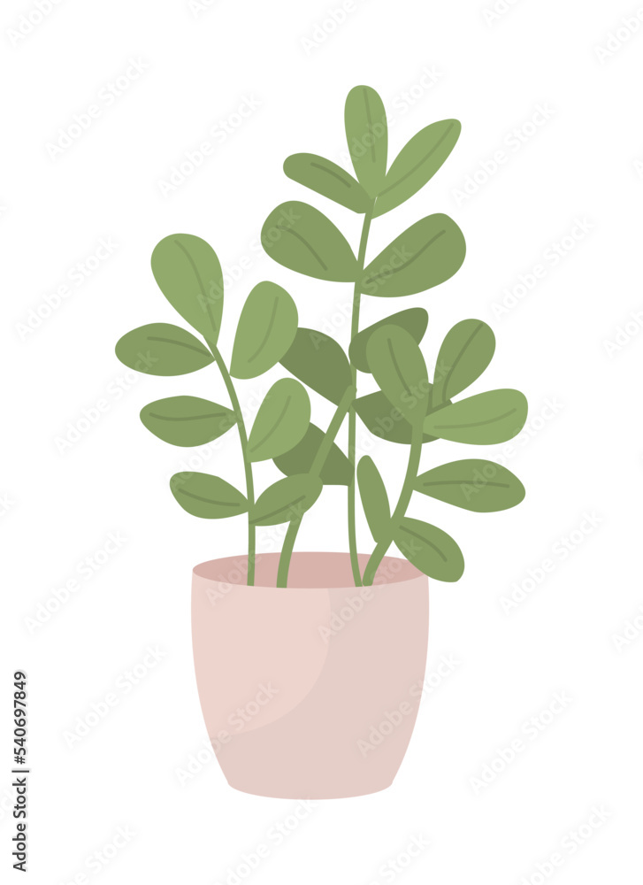 Poster green branches in flowerpot semi flat color vector object. houseplant cultivation. editable element.