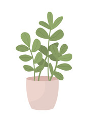 Green branches in flowerpot semi flat color vector object. Houseplant cultivation. Editable element. Full sized item on white. Simple cartoon style illustration for web graphic design and animation