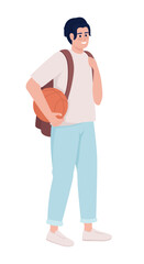 Man holding ball semi flat color vector character. Basketball player. Editable figure. Full body person on white. Hobby simple cartoon style illustration for web graphic design and animation