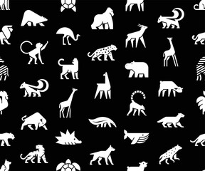 Seamless pattern with Animals logos. Animal logo set. Isolated on Black background