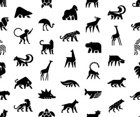 Seamless pattern with Animals logos. Animal logo set. Isolated on White background
