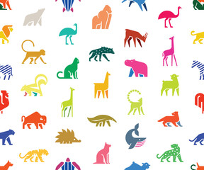 Seamless pattern with Animals logos. Animal logo set. Isolated on White background