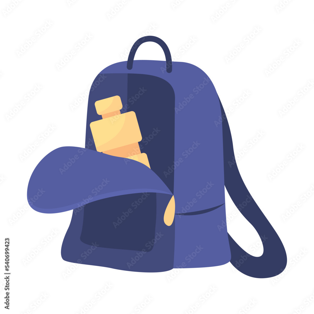 Poster water bottle in backpack semi flat color vector object. prepare drink for gym. editable element. ful