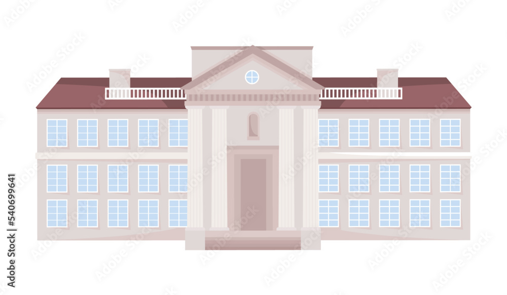 Poster public building with columns semi flat color vector object. classical architecture. editable element