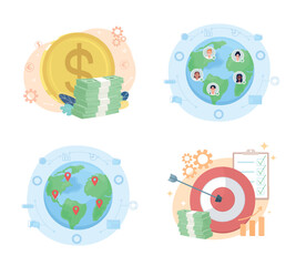 Financial benefits of remote work flat concept vector illustration set. Editable 2D cartoon objects on white for web design. Expand business creative ideas collection for website, mobile, presentation