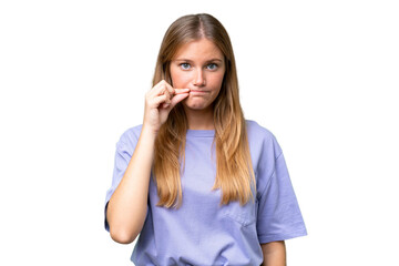 Young beautiful woman over isolated background showing a sign of silence gesture