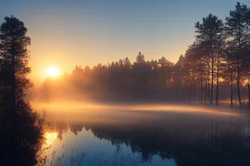 Fototapeten Sonnenaufgang im Wald © XtravaganT