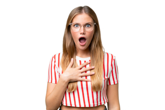 Young beautiful woman over isolated background surprised and shocked while looking right