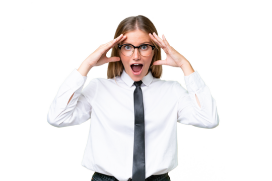 Young business caucasian woman over isolated background with surprise expression - Powered by Adobe