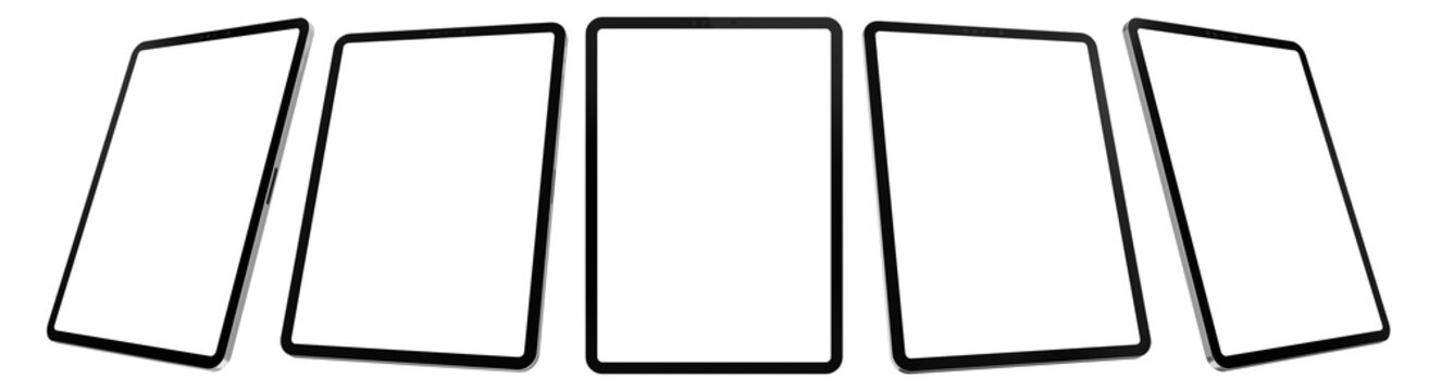 Tablet mockup similar to ipad isolated with transparent screen png in different viewing angles