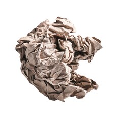  One brown crumpled paper ball over isolated white background