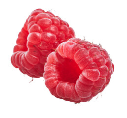  Delicious two raspberries over isolated white background