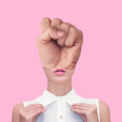 Contemporary digital collage art.  Strong woman cncept.