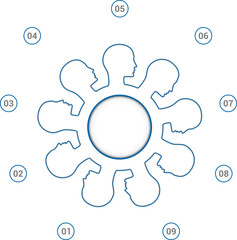 Template for Infographic, Two-color Silhouette Head of the Person 9 positions. Isolated