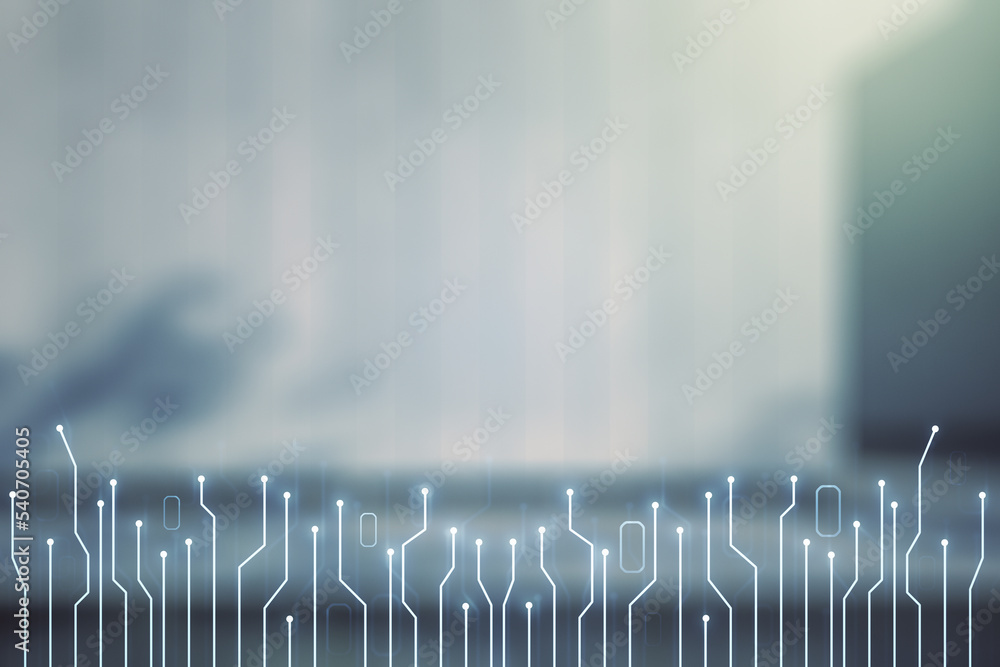 Aufkleber abstract virtual micro chip hologram on blurry contemporary office building background, artificial i